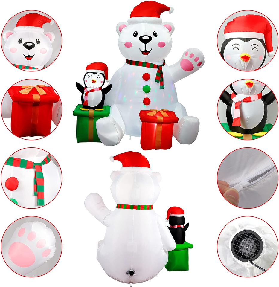 6FT Christmas Inflatables Outdoor Decorations, Polar Bear Inflatable