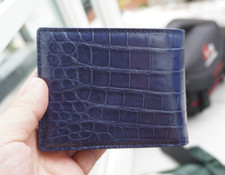Double Side Blue Genuine Crocodile Skin Leather Men's Bifold Wallet Q02