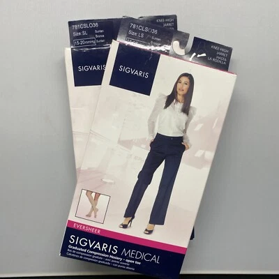 NIB SIGVARIS 781 EVERSHEER 15-20mmHg KNEE HIGHS OPEN TOE SUNTAN PICK SIZE - Image 1 of 4