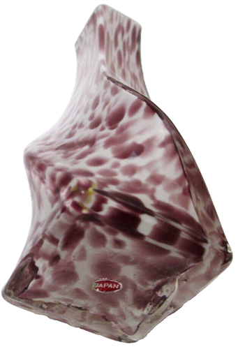 Vintage Glass Bud Vase Purple Pink Confetti Spatter Square Twist Japan 7" Tall - Picture 5 of 6