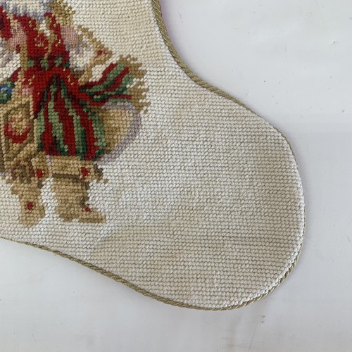 Christmas Stocking Needlepoint Old World Santa Red Velvet Backed Fringe 18" - Picture 4 of 7