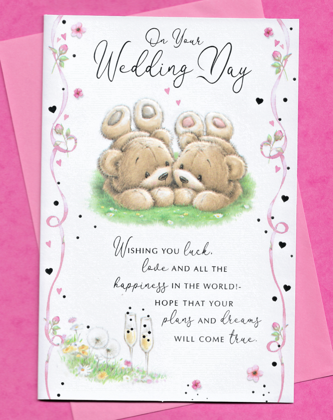 Wedding Day Card 9""x6"" Cute Bears Nice Words Message Verse Family Friend