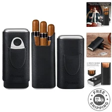 Portable PU Leather Cigar Humidor - Stylish Gift Set with Stainless Steel Cutter