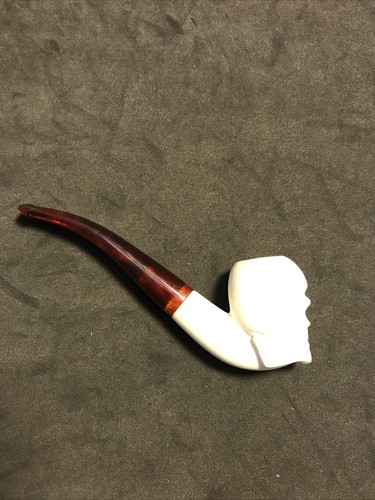 Meerschaum 100% block hand carved by CELEBI in Turkey Skull Red Stem - Picture 3 of 12