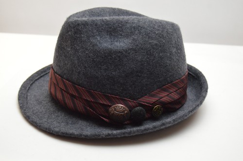 Grace Hats Japan Wool Trilby Hat Womens Gray Striped Band Crest Buttons One Size - Picture 5 of 15