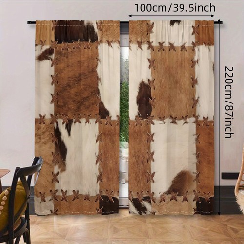 2 Panels 3D Vintage Cowhide Curtains Window Drapes for Bedroom Living Room - Picture 10 of 39