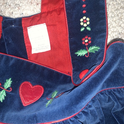 Girls Dress Blue Velvet Jumper 4t Embroidery Vintage Alpine Tyrol heart - Picture 3 of 4
