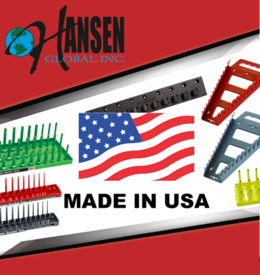 Hansen Global 3 Row Socket Holder – Pack Of 4, Green, Made In USA, Magnetic Compatible For Garage Storage