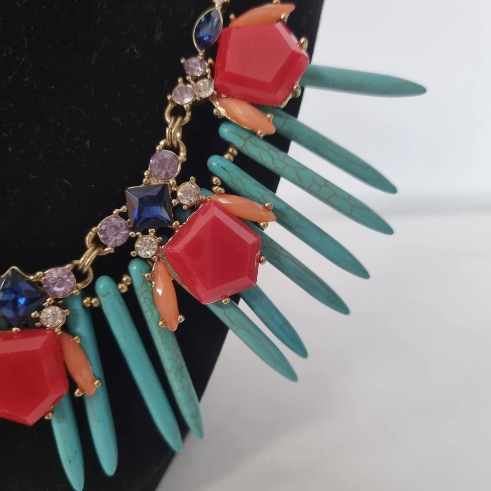 Lote 2 Ann Taylor Loft Collar Distintivo Moda Cristal Turquesa Babero Dorado  Foto 4 de 4