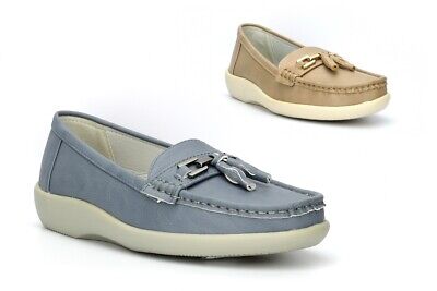 Womens Comfort Shoes Ladies Loafers Casual Shoes Tassel Slip On Blue ...