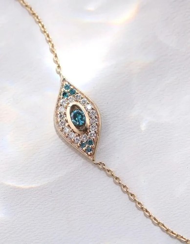 Blue Diamond Round 1.5Ct Lab Created Evil Eye Bracelet 14K Yellow Gold Plated - Picture 3 of 8