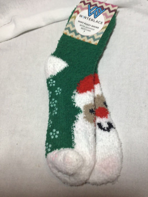 WINTERLACE NON SKID Socks (2) SANTA RED GREEN NIP