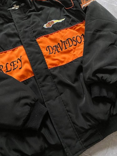 Vintage Harley Davidson Motorcycle Big Logo Bomber Jacket Size XL Black - Picture 8 of 15