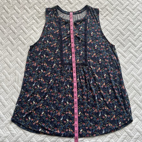 Loft Women’s Blue Floral Embroidered Button Up Sleeveless Soft Stretch Top, S - Picture 4 of 12