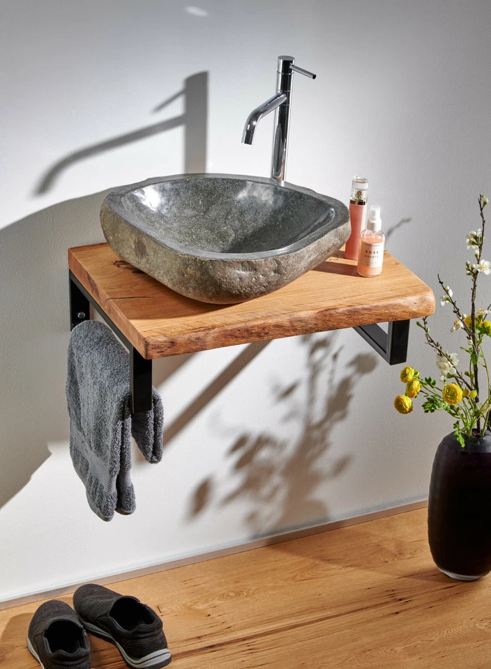 Piano lavabo lavabo rovere legno massello ripiano scuro - Immagine 4 di 4