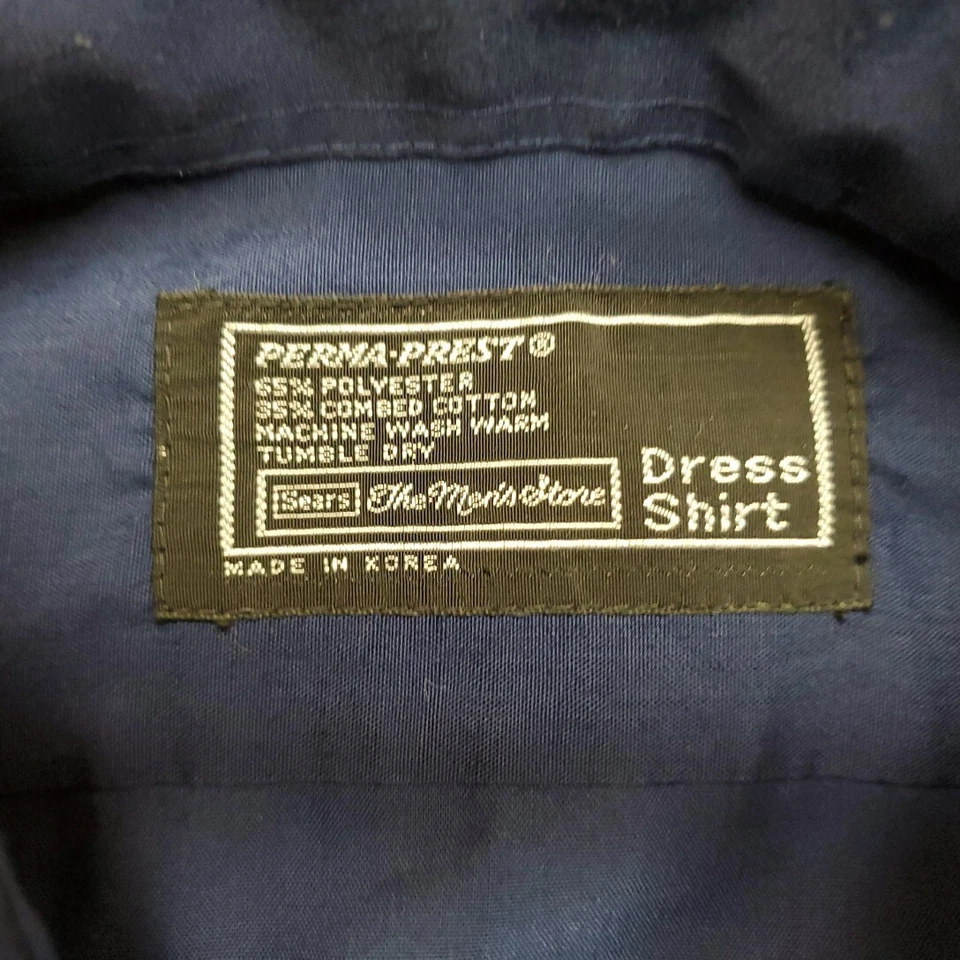 Camisa de vestir vintage Sears The Mens Store para hombre grande azul manga larga cónica Foto 4 de 4