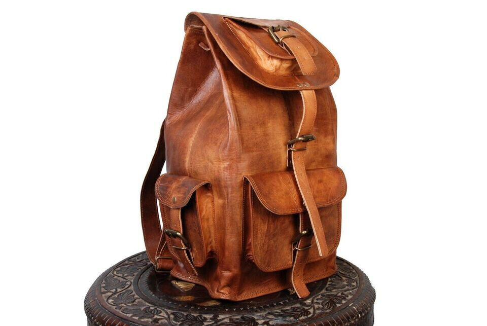 Mens Genuine Leather Vintage Laptop Backpack Rucksack Messenger Bag Satchel NEW