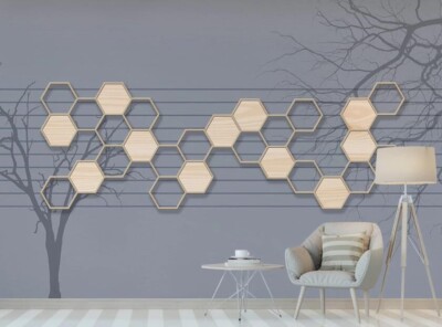 3D Branch Hexagon ZHUA14741 Wallpaper Wall Murals Removable Self-adhesive Ann