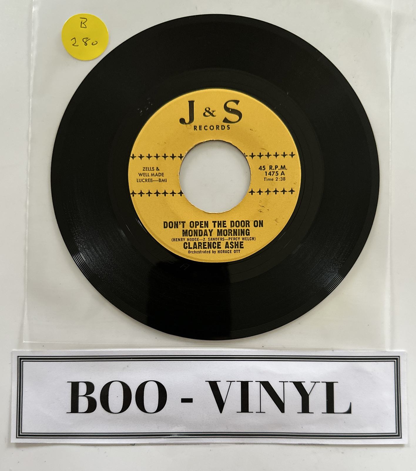 Clarence Ashe - Don't Open Your Door On Monday Morning 7” Northern Soul / RnB 