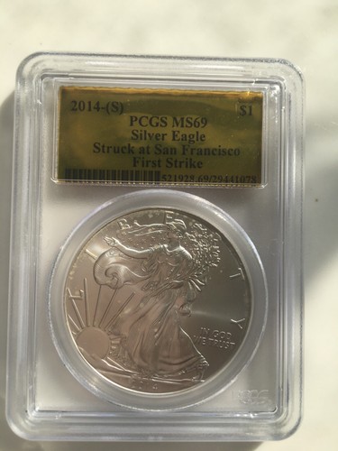 2014 (S) PCGSMS69 SILVER EAGLE STRUCK AT SAN FRANCISCO FIRST RELEASES RARE LABEL - Picture 3 of 5