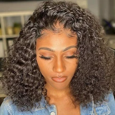 Deep Wave Bob Closure Wig Brazilian Water Wave Short Bob 4x4 Closure Wig  Women