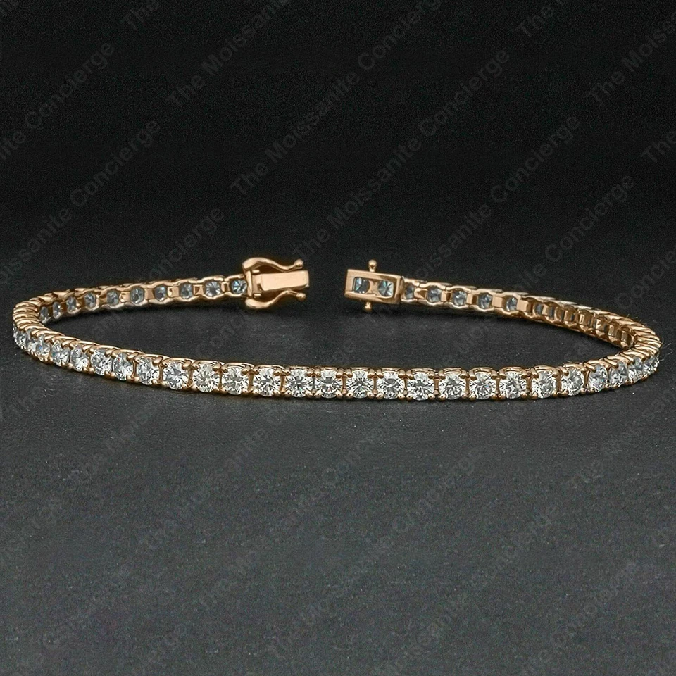 PULSERA DE TENIS MOISSANITA 7.0 TCW CORTE REDONDO BLANCA ENCHAPADA EN ORO ROSA 14K Foto 2 de 4