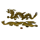 Vintage Solid Brass East West Dragon Wall Hanging Sculpture Set 2 Asian Decor