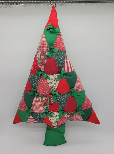 Vintage 70s Handmade Quilted Christmas Tree Wall Hanging 30" Tall - Picture 4 of 10
