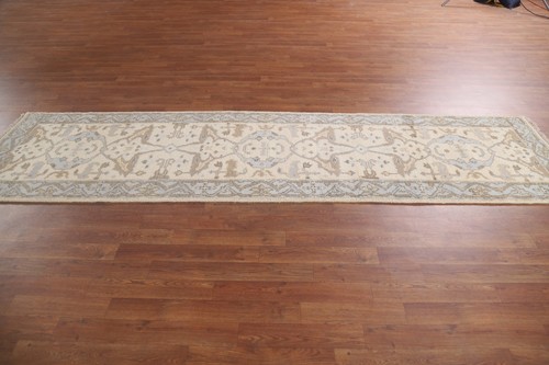 Geometric/ Light Blue Indien Oushak Handmade Narrow Runner Rug 2' 6" x 9' 10" - Picture 9 of 12