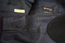 Kiton 100 Cashmere Blue Green Plaid Suede Elbow Pad Sport Coat Jacket Sz 48R