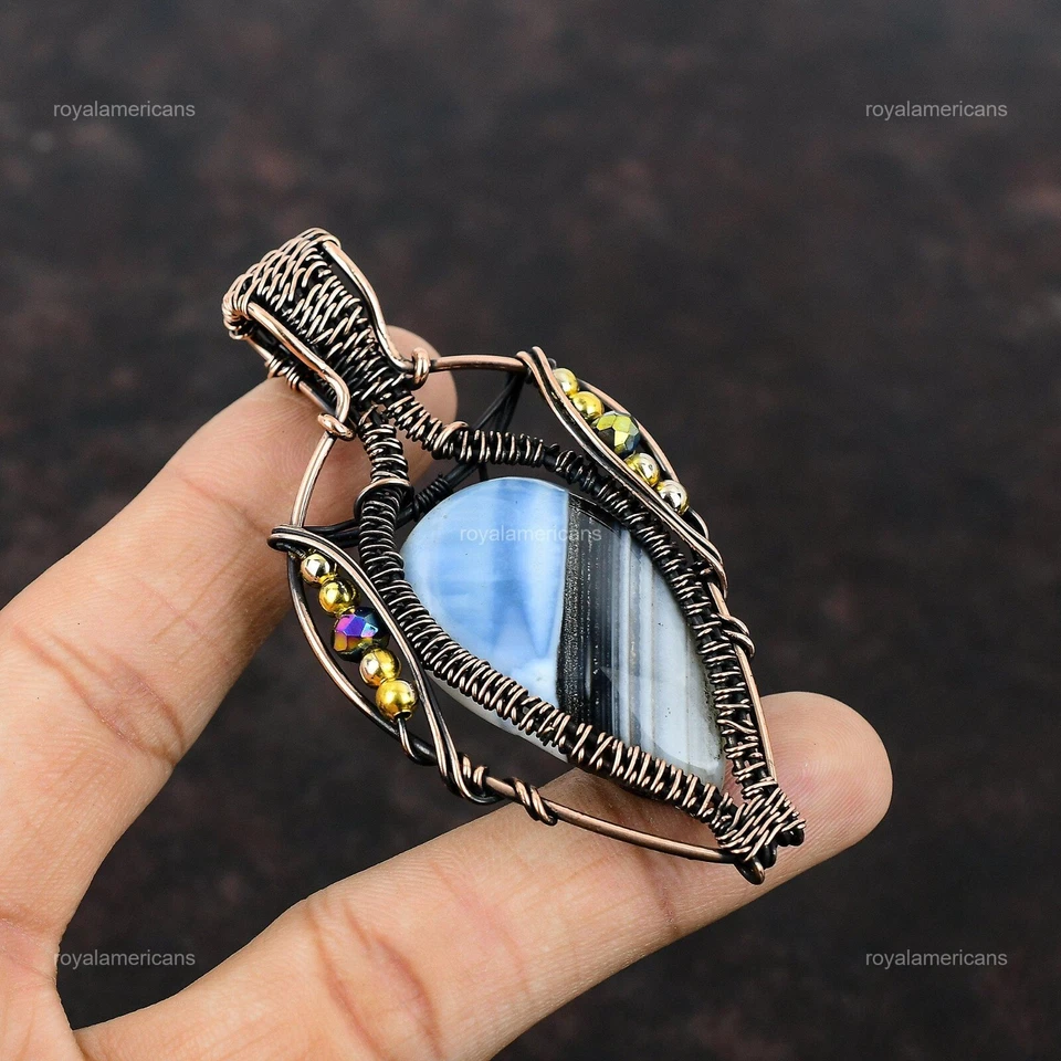 Cobre Pera Natural Owyhee Azul Ópalo Titanio Cuentas Día de la Madre Colgante Joyería Foto 3 de 4