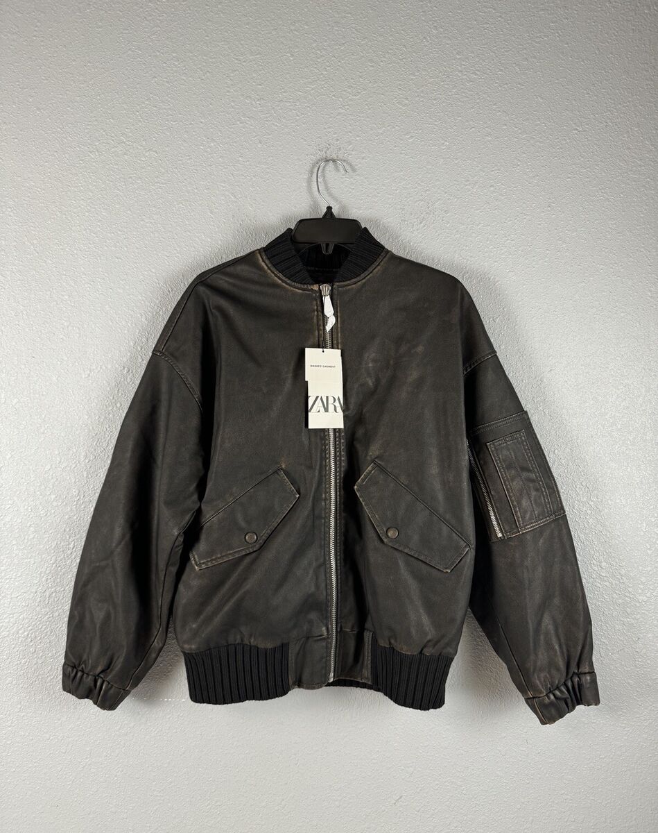 安心★関税込み★ZARA★LEATHER EFFECT BOMBER JACKET ZARA EFFECT FAUX LEATHER BIKER OVERSIZED BOMBER JACKET