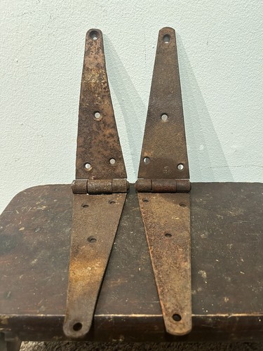 Pair of 16" inch Antique Primitive Rustic Folding Barn Door Strap Hinges Iron