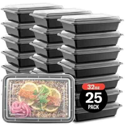 25x 32oz Mahlzeit Zubereitung Lebensmittel Aufbewahrung Behälter mit Deckel Mikrowelle Gefrierschrank Safe Boxen