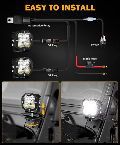 AUXBEAM 3" Amber White Combo LED Fog Light Pod For Toyota 4Runner Tacoma Tundra - Picture 6 of 12