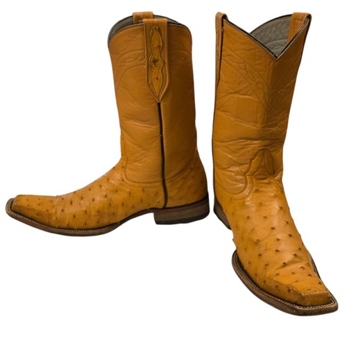 Ostrich Leather Cowboy Boots Vintage Yellow Exotic Look Western Rockabilly - Picture 6 of 17