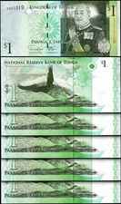 TONGA 1 PA'ANGA 2008, UNC, 5 PCS LOT, CONSECUTIVE, P-37, PREFIX C