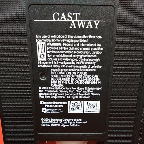 Cast Away VHS Tom Hanks 20TH CENTURY FOX PG-13 DREAMWORKS PICTURES 2000 - Picture 8 of 8