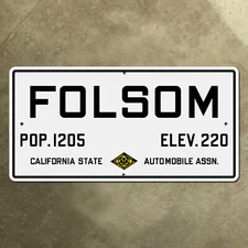 Folsom California town boundary limit highway road sign 1929 24 x 12