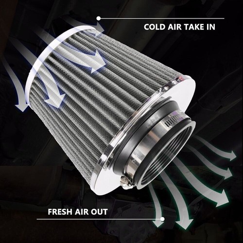 3" 76mm High Flow Inlet Cold Air Intake Cone Replacement Dry Air Filter Silver - Foto 9 di 13