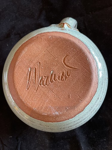 Hand Thrown Studio Art Pottery Teal  Drip Glaze Coffee Mug/Soup Cup Signed - Picture 7 of 10