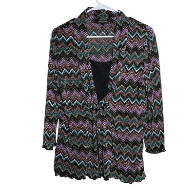 Notations Blouse Women's Large Colorful Textured V-Neck Layered Printed Top