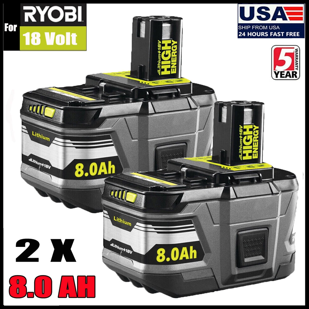 2 PACK For RYOBI 18V One+ Plus 8 AH High Capacity Battery 18 Volt Lithium  P107