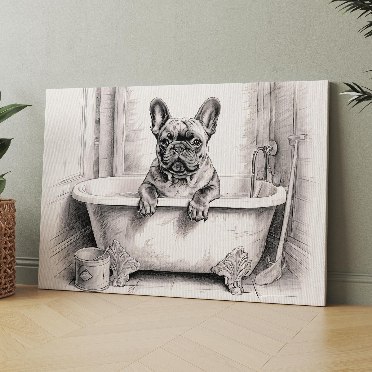 Oliver Gal O69-1 Frenchie in The Tub フレブ French Bulldog In The Bathtub funny dog animal bathroom Canvas