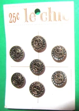 (7) VINTAGE 1/2" Le CHIC TWINKLE SWIRL BORDER GOLD METAL BUTTONS NOS CARD-E154
