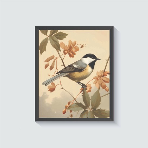 Chickadee Bird Vintage Art Print Poster Wall Art Painting - Picture 6 of 8