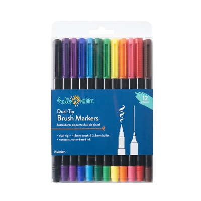 Dual Tip Brush Marker & Fineliner for adult crafting, 12 Pieces, Classic Colors