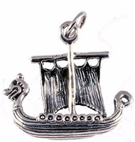 925 Silber Wikinger Amulett Drachenboot 3D Drachenschiff + Lederband