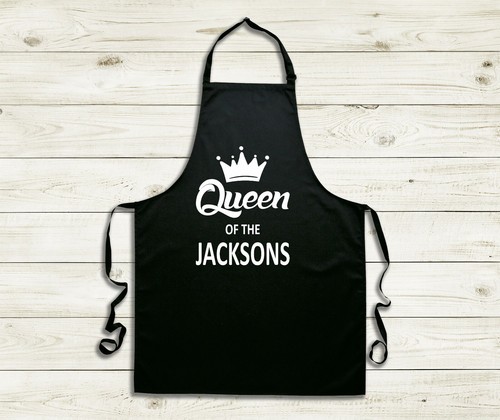 Personalisierte König oder Königin der Beliebigen Nachnamen Schürze Geschenk für Mama oder Papa individuell - Bild 2 von 3