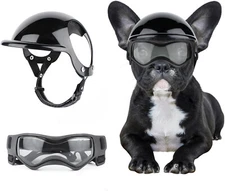 Small Dog Helmet & Goggles - Adjustable Safety Gear w/Ear Holes for Puppies